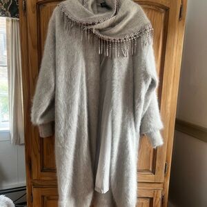 Venesha Vintage Angora Plush Open-Front - Sweater Coat - Light Taupe